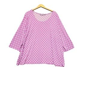 Susan Graver 3X Liquid Knit‎ Purple Polka Dot Stretch Flowy 3/4 Sleeve Tunic Top
